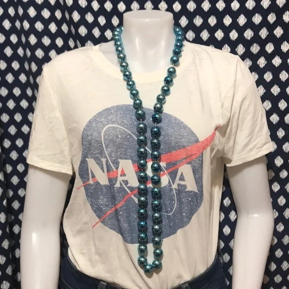 Blue Plastic Bead Costume Necklace Mardi Gras - Picture 3 of 5